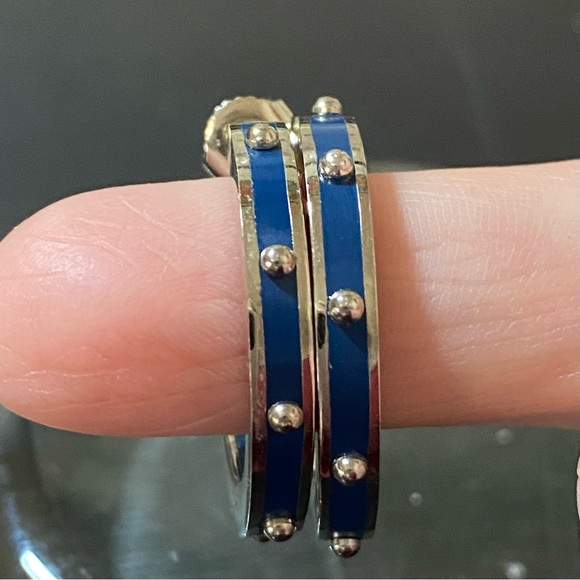 Coach Silver and Blue Hoop Earrings - Picture 8 of 9